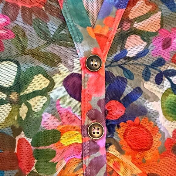 NATURAL LIFE Multicolor Mesh Sheer Floral Button-Down Shirt s medium - Picture 6 of 10